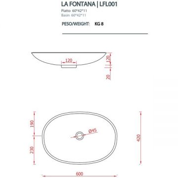 Раковина Artceram (Арткерам) LA Fontana 60x42 см, без отверстий, цвет: белый LFL001 01 00