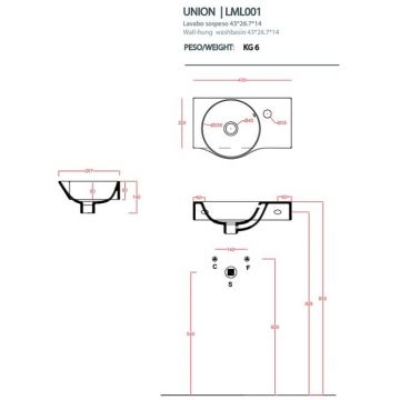 Раковина Artceram (Арткерам) Lavamani Union 27х43 см, 1 отверстие, подвесная, со слив-переливом, цвет: белый LML001 01 00