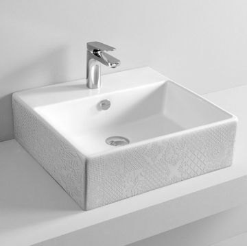 Раковина Artceram (Арткерам) Quadro 50х48 см, 1 отверстие, с переливом, цвет: белый глянцевый, декор: Cementina QUL002 01 86 акция