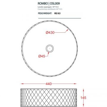 Раковина Artceram (Арткерам) Rombo накладная,44,5хh14,5см, без отв под смеситель, без перелива, цвет: bianco/rosso OSL009 01 62
