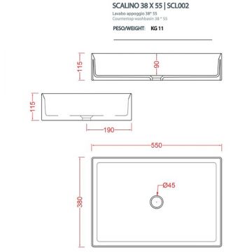 Раковина Artceram Scalino 38х55 см, без отверстий, накладная, без слив-перелива, цвет: белый матовый SCL002 05 00