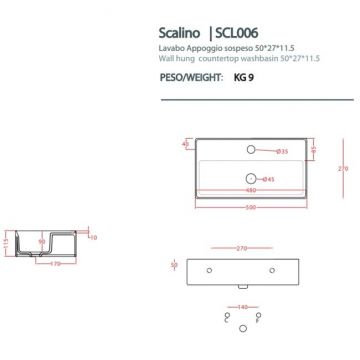 Раковина Artceram (Арткерам) Scalino накладная 50х27см, с 1 отверстие, цвет: белый матовый SCL006 05 00