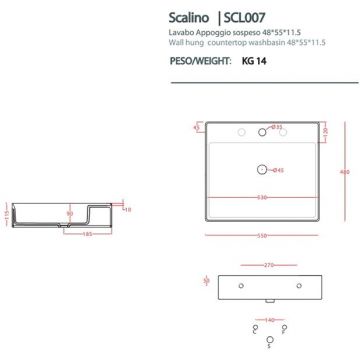 Раковина Artceram (Арткерам) Scalino накладная 55х48см, с 1 отверстие, без слив перелива, цвет: белый матовый SCL007 05 00