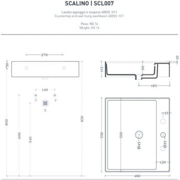 Раковина Artceram (Арткерам) Scalino накладная 55х48см, с 1 отверстие, с переливом, цвет: белый глянец SCL007 01 00