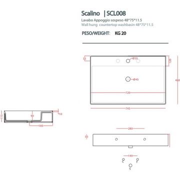 Раковина Artceram (Арткерам) Scalino накладная 75х48см, с 1 отверстие, без слив перелива, цвет: белый. SCL008 01 00