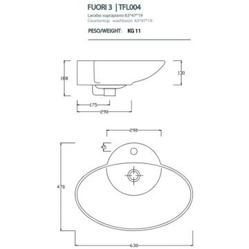Раковина Artceram (Арткерам) Washbasins Fuori 3 63х47 см, 1 отверстие, накладная, цвет: белый TFL004 01 00 bi*1