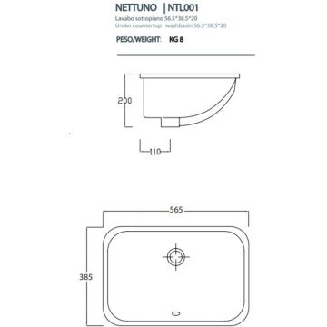 Раковина Artceram Washbasins Nettuno 56х38 см, без отверстий, встраиваемая, цвет: белый NTL001 01 00
