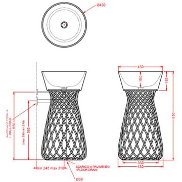 Раковина напольная Artceram (Арткерам) Wire 43 см, без отверстий, цвет: черный глянцевый WIL001 03 00