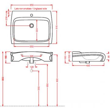 Раковина Artceram (Арткерам)/Hidra HI-Line 60х50 см, 1 отверстие, подвесная/накладная, цвет: белый HIL002 01 00bi*1