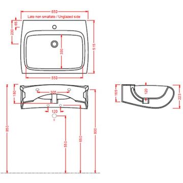 Раковина Artceram/Hidra HI-Line 65х50 см, 1 отверстие, подвесная, цвет: черный HIL004 03 00 nero*1