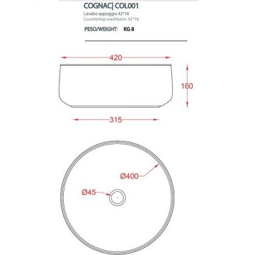 Раковина Artceram (Арткерам) Cognac 42 см, без отверстий, без перелива, на столешницу, цвет: Rosso corallo, декор: lol COL001 14 87 акция