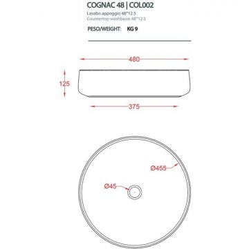 Раковина Artceram (Арткерам) Cognac 48 см, накладная, без отверстий, без перелива, цвет: tortora COL002 40 00