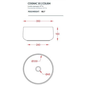 Раковина Artceram (Арткерам) Cognac 35 см, без отверстий, без слив-перелива, цвет: черный матовый COL004 17 00