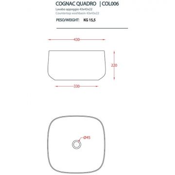 Раковина Artceram (Арткерам) Cognac 43х43 см, без отверстий, накладная, цвет: avio COL006 38 00
