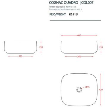 Раковина Artceram Cognac 46x41 см, без отверстий, настольная Quadro, цвет: notte COL007 36 00
