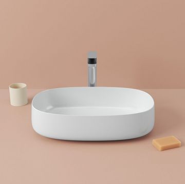 Раковина Artceram Cognac 55х35 см, без отверстий, накладная, saniglaze, цвет: белый матовый COL003 05 34