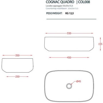 Раковина Artceram (Арткерам) Cognac 55х35 см, без отверстий, накладная, цвет: матовый черный COL008 17 00