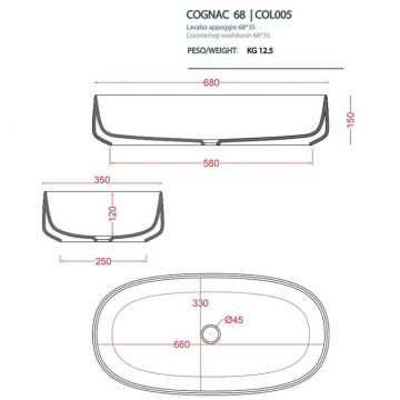 Раковина Artceram (Арткерам) Cognac 68х35хh15см, накладная, без отверстий, без перелива, цвет: giallo zinco COL005 12 00