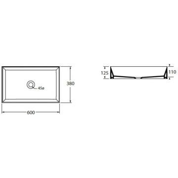 Раковина Azzurra (Аззурра) Elegance Squared накладная, 60x38xH12,5 см, без отверстий, без перелива, цвет: Bianco lucido ELLA060380Q0BI/(EQA6038*bi)*0