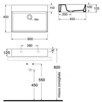 Раковина Azzurra (Аззурра) Elegance Squared подвесная/накладная, 60x45xH12,5 см, 1 отверстие, цвет: Bianco lucido ELLP060450QMBI/(EQA60M bi)*1