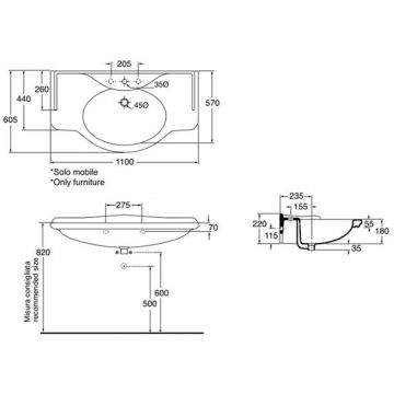 Раковина Azzurra (Аззурра) Giunone -консоль 112х62х6 см, 1 отверстие, цвет: белый GIU200110/ALZA bi*1