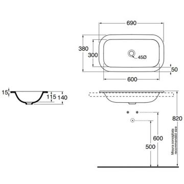 Раковина Azzurra (Аззурра) Glaze 69x38 см, без отверстий, цвет: белый GLLI06938000BI (GLZ 69x38/IN bi)