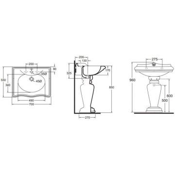 Раковина Azzurra (Аззурра) Jubilaeum 70x55xH32,5 см, с пьедесталом 27xH68 см, 1 отверстие, цвет: Bianco lucido JULP0705500MBI/(JUB200/M bi)*1