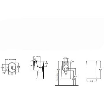 Раковина Azzurra (Аззурра) Nativo подвесная 35x37x62 см, без отверстий, с креплением, цвет: Bianco lucido LALS035370N0BI/(NAT200/0bi)*0