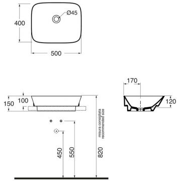 Раковина Azzurra (Аззурра) Prua 50х40 см, без отверстий, цвет: белый PRLN05040000BI/(PRU50/IN bi)*0