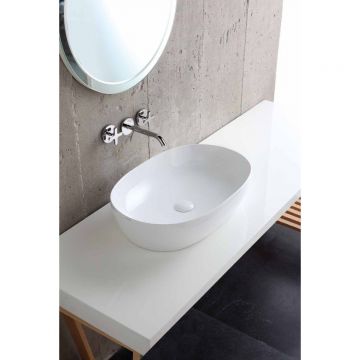 Раковина Azzurra (Аззурра) Elegance Circle накладная, 60x40xH14 см, без отверстий, без перелива, цвет: Bianco lucido ELLA060400C0BI/(ECI60 bi*0)