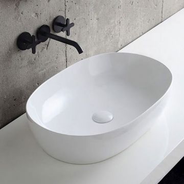 Раковина Azzurra (Аззурра) Elegance Circle накладная, 60x40xH14 см, без отверстий, без перелива, цвет: Bianco lucido ELLA060400C0BI/(ECI60 bi*0)