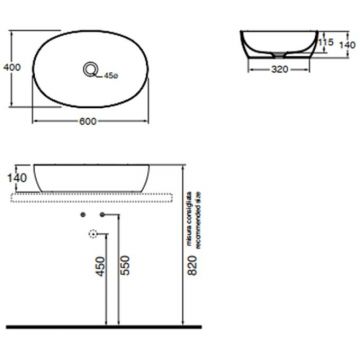 Раковина Azzurra (Аззурра) Elegance Circle накладная, 60x40xH14 см, без отверстий, без перелива, цвет: Bianco lucido ELLA060400C0BI/(ECI60 bi*0)