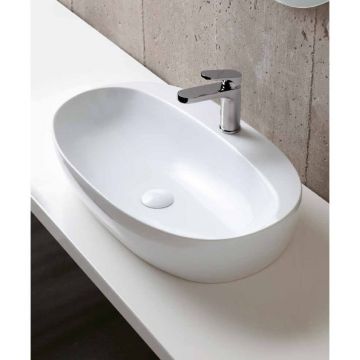 Раковина Azzurra (Аззурра) Elegance Circle накладная, 60x42xH14 см, 1 отверстие, без перелива, цвет: Bianco lucido ELLA060420CMBI/(ECI60M bi)*1