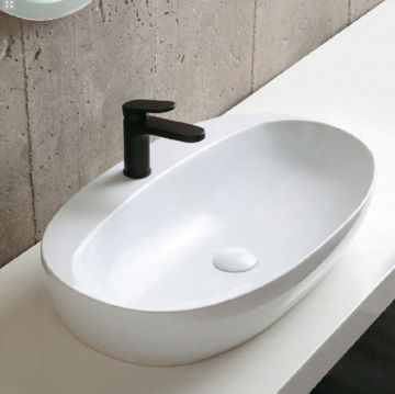 Раковина Azzurra (Аззурра) Elegance Circle накладная, 60x42xH14 см, 1 отверстие, без перелива, цвет: Bianco lucido ELLA060420CMBI/(ECI60M bi)*1