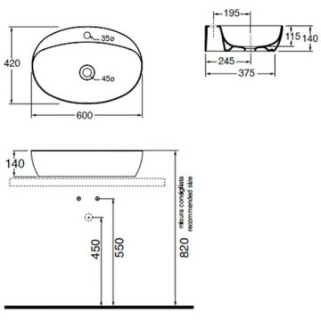 Раковина Azzurra (Аззурра) Elegance Circle накладная, 60x42xH14 см, 1 отверстие, без перелива, цвет: Bianco lucido ELLA060420CMBI/(ECI60M bi)*1