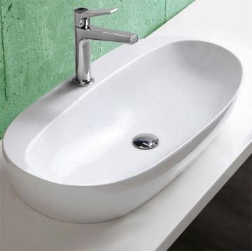 Раковина Azzurra Elegance Circle накладная, 70x42xH14 см, 1 отверстие, без перелива, цвет: Bianco lucido ELLA070420CMBI/(ECI70M bi)*1