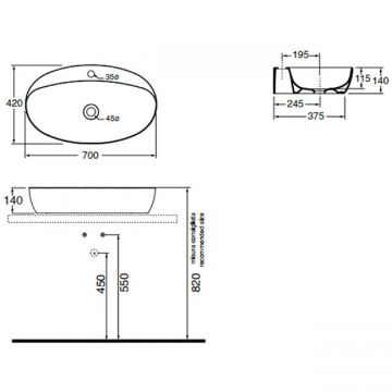 Раковина Azzurra Elegance Circle накладная, 70x42xH14 см, 1 отверстие, без перелива, цвет: Bianco lucido ELLA070420CMBI/(ECI70M bi)*1