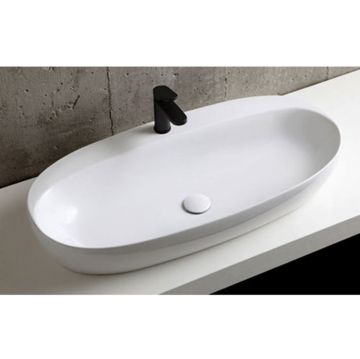 Раковина Azzurra Elegance Circle накладная, 90x44xH14 см, 1 отверстие, без перелива, цвет: Bianco lucido ELLA090440CMBI/(ECI90M bi)*1