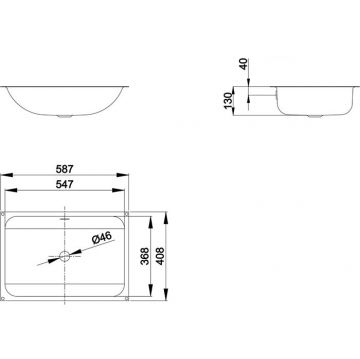 Раковина Bette (Бетте) One встраиваемая снизу, 58.7х40.8х13см, без отверстий, с шумоизоляцией, с переливом, сталь, цвет: белый A136-000