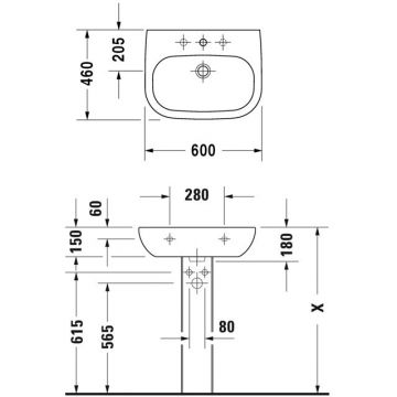 Раковина Duravit (Дуравит) D-Code 60х46 см, 1 отверстие, с переливом, цвет: белый 23106000002