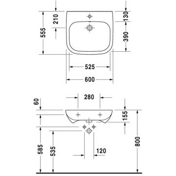 Раковина Duravit (Дуравит) D-Code 60х55 см, 1 отверстие, с переливом, цвет: белый 23126000002