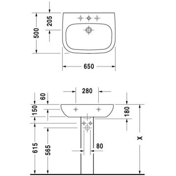 Раковина Duravit (Дуравит) D-Code 65х50 см, 1 отверстие, цвет: белый 23106500002