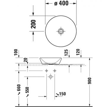 Раковина Duravit (Дуравит) D-Neo 40 см, накладная, без перелива, без отверстий, цвет: белый 2371400070