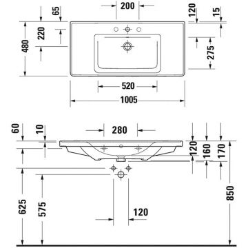 Раковина Duravit (Дуравит) D-Neo 100.5х48 см, накладная, с переливом, 1 отверстие, цвет: белый 2367100000