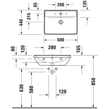Раковина Duravit (Дуравит) D-Neo 60х44 см, накладная, с переливом, 1 отверстие, цвет: белый 2366600000