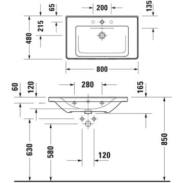 Раковина Duravit (Дуравит) D-Neo 80х48 см, накладная, с переливом, 1 отверстие, WonderGliss, цвет: белый 23678000001