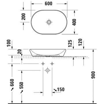 Раковина Duravit (Дуравит) D-Neo накладная 60х40cм., без перелива, без отверстий, цвет: черный матовый 2372601370