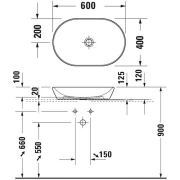 Раковина Duravit (Дуравит) D-Neo накладная 60х40см, без перелива, без отверстий, WonderGliss, цвет: белый 23726000701