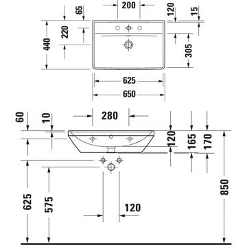 Раковина Duravit (Дуравит) D-Neo накладная 65х44см, с переливом, с 1 отверстие, цвет: белый 2366650000
