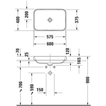 Раковина Duravit (Дуравит) Happy D.2 Plus 60х40 см, без отверстий, без перелива, с выпуском с керамической крышкой, цвет: Anthracite matt/белый 2359606100